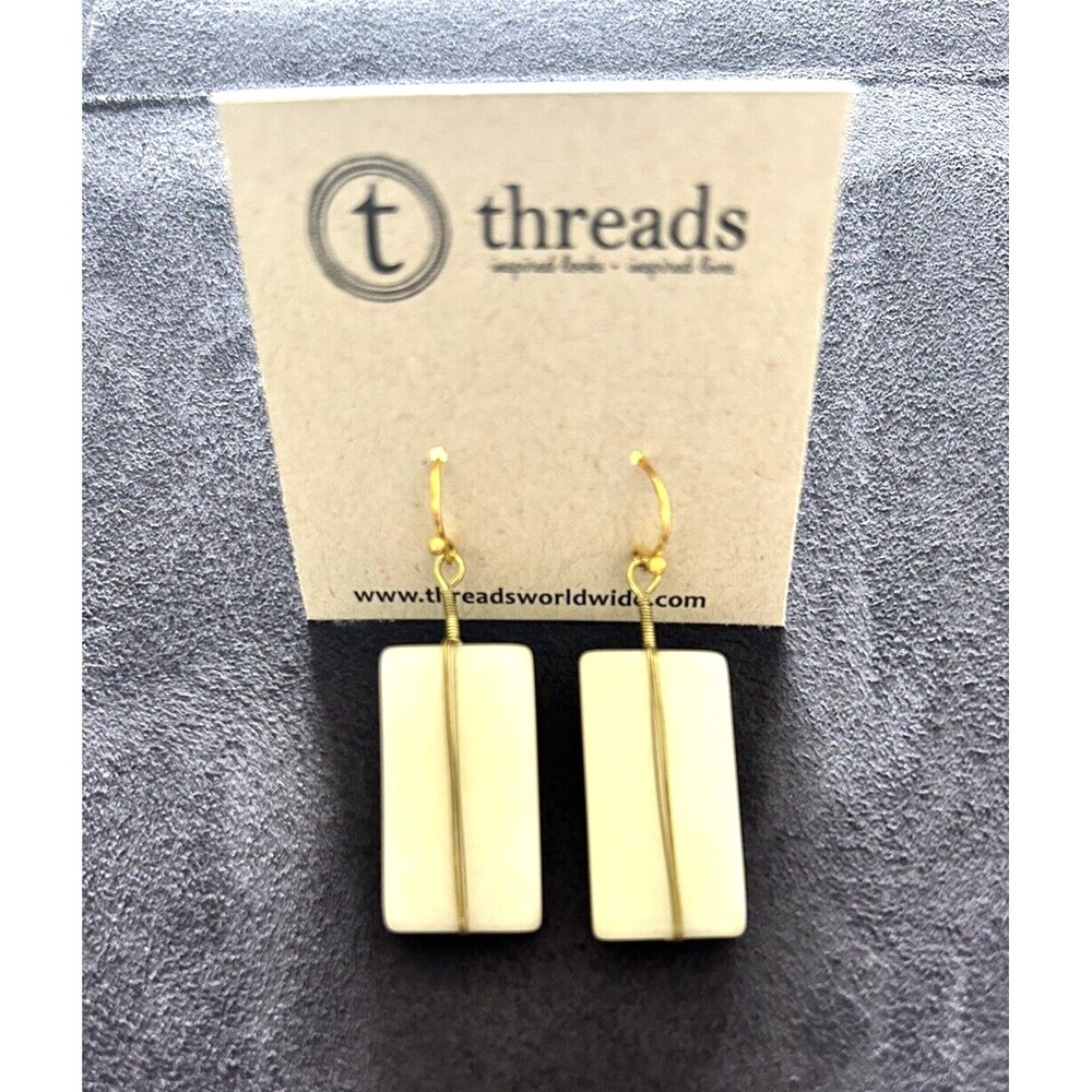 Threads Worldwide White Tagua Nut Rectangle Drop Earrings Boho Eco Neutral NWT